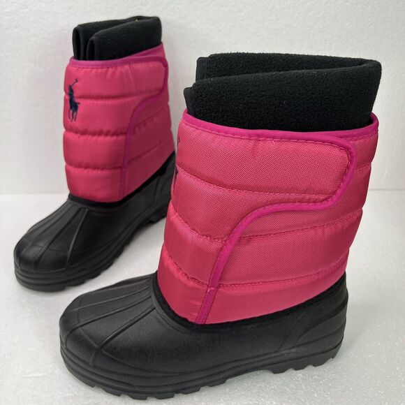 POLO RALPH LAUREN VANCOUVER BIG PONY EZ SNOW BOOTS RASPBERRY/BLACK KIDS SIZE 4❄️ - Picture 1 of 13